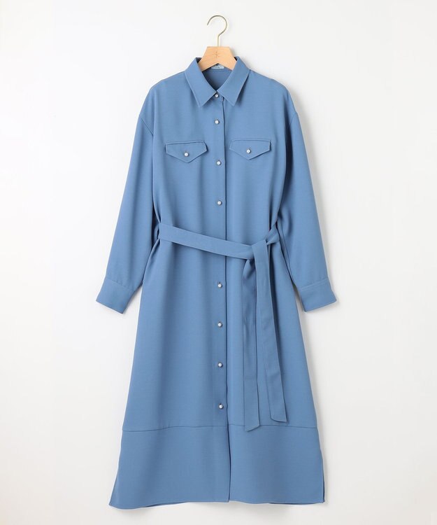 組曲 【サッシュベルト付き】パールボタンシャツワンピース ブルー系