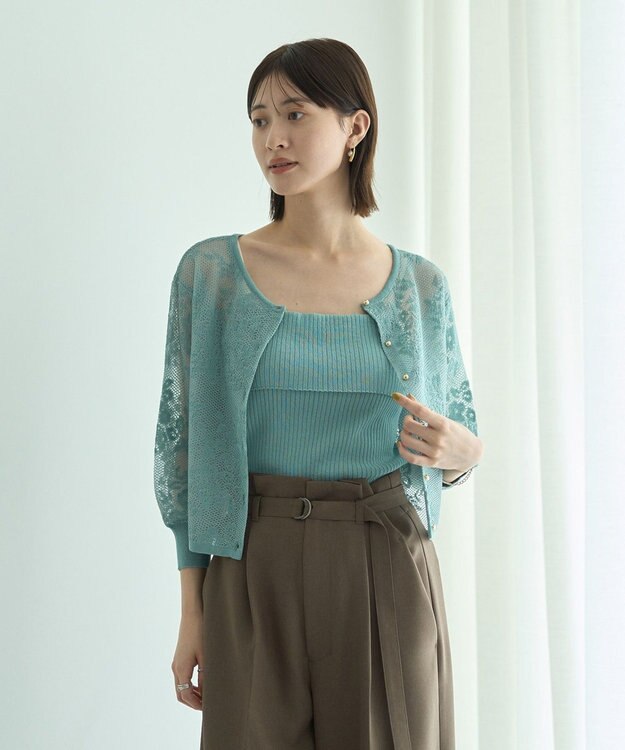 YECCA VECCA 【2点SET】インナーセットレース柄カーディガン Green