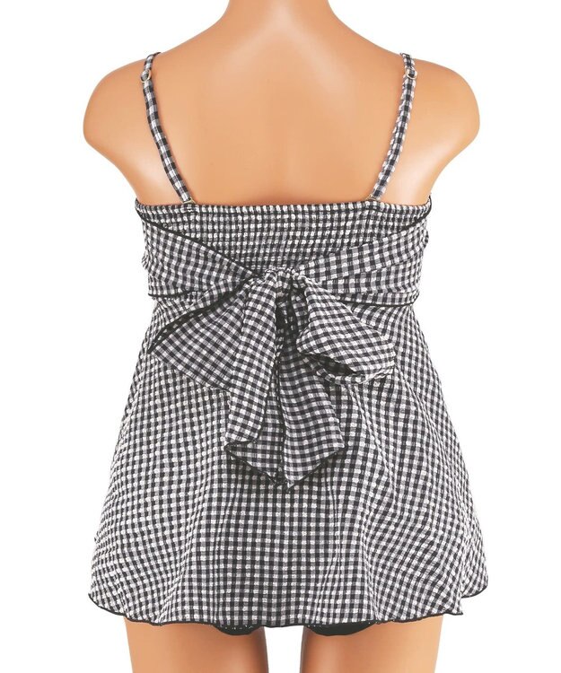 San-ai Resort（三愛水着楽園） WEB限定　ペプラム無地/チェック3点セット水着【Beach Queen（ビーチクイーン）】 ホワイト（チェック）