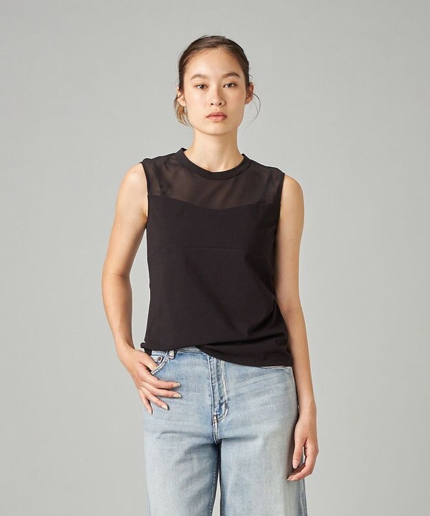 Chacott HandsomeCotton チュールノースリーブTシャツ ブラック
