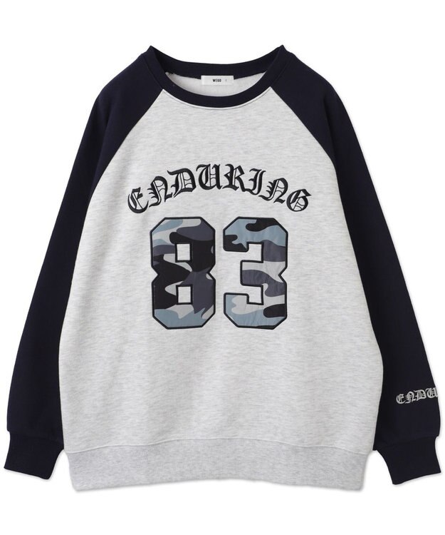 WEGO 【裏起毛】迷彩ワッペンラグランスウェット ネイビー