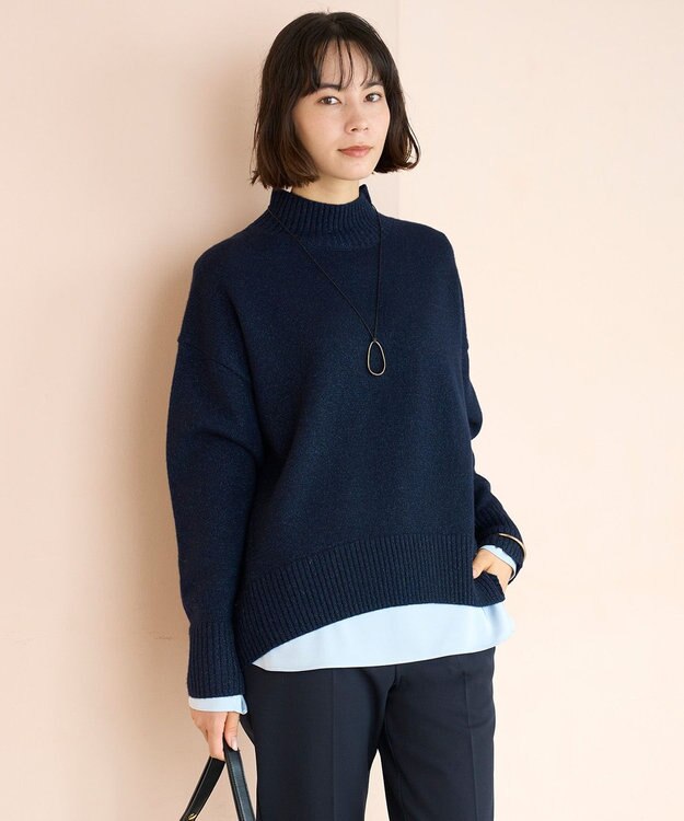 UNFILO カシミヤブレンド ハイネックニット ネイビーラメ