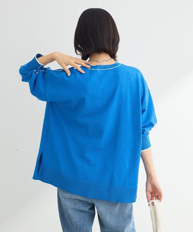 Green Parks アンチピリングライン入りニットプルオーバー Blue