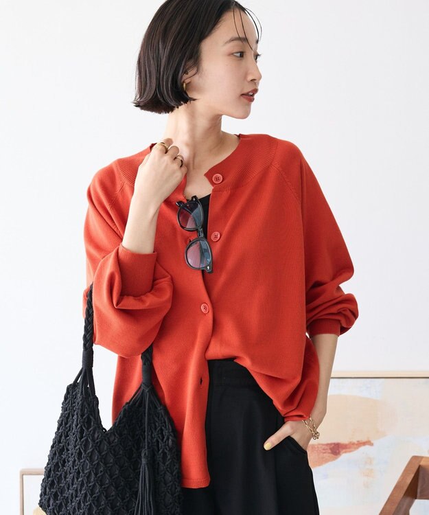 CRAFT STANDARD BOUTIQUE 洗える/UVカット/毛玉軽減 ファンクショナルニットカーディガン Orange