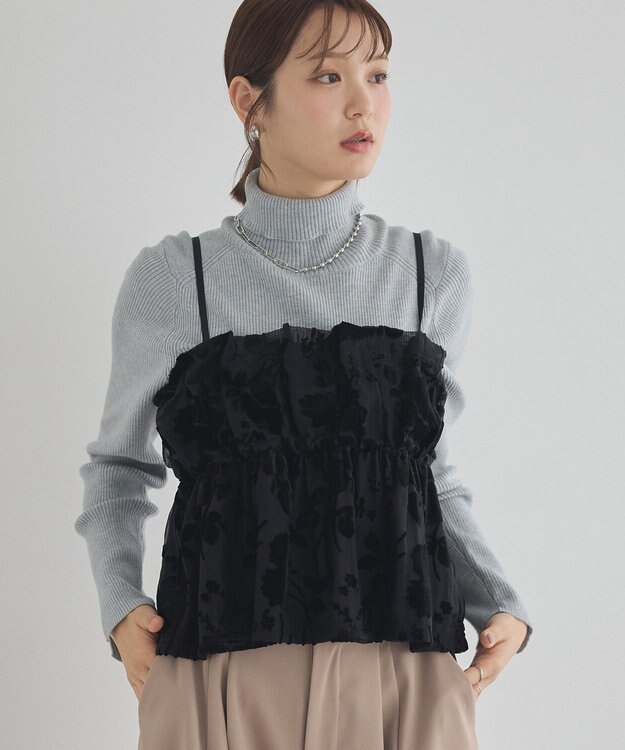 earth music&ecology ベロアフラワービスチェ Black