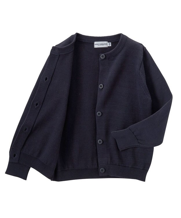 MIKI HOUSE HOT BISCUITS 【100-130cm】綿ニットクルーネックカーディガン(女の子用) 紺