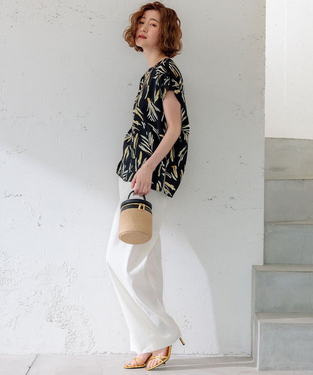 23区 S 【洗える】スリークボタニカルプリント ブラウス ブラック系