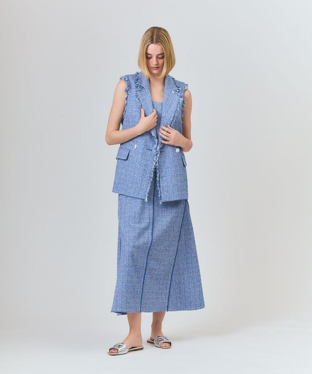 GRACE CONTINENTAL シャンブレーツイードジレ ブルー