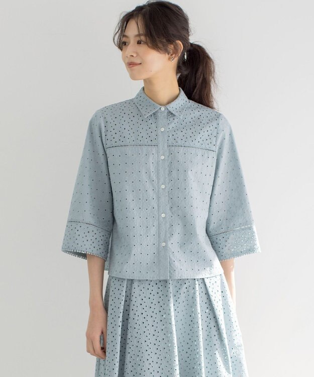 組曲 S エンブロイダリーレース襟付 ブラウス スモーキーミント系