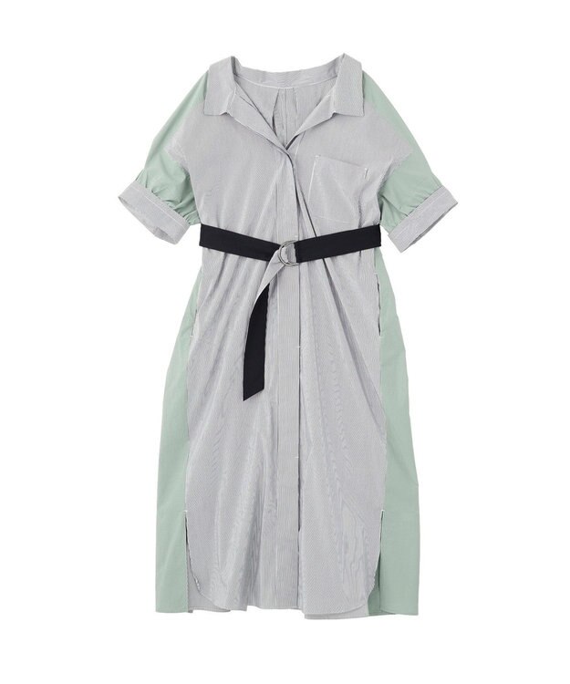 YECCA VECCA ベルト付きスキッパーシャツワンピース Stripe