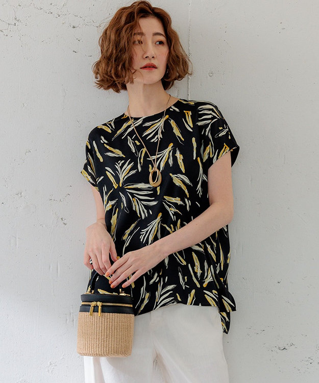 23区 S 【洗える】スリークボタニカルプリント ブラウス ブラック系