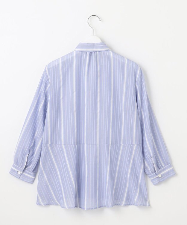 J.PRESS LADIES L 【洗える】SHEERストライプ ペプラム シャツ ブラウス サックスストライプ系