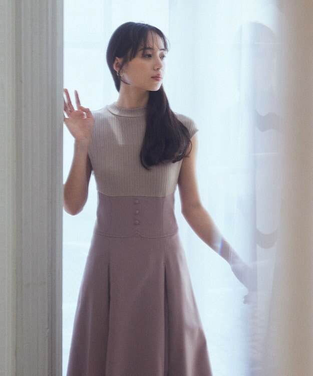 earth music&ecology フロントボタンドッキングワンピース Pink Beige