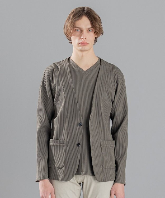 JOSEPH HOMME テックリブストレッチ ノーカラー・カットソージャケット ベージュ系