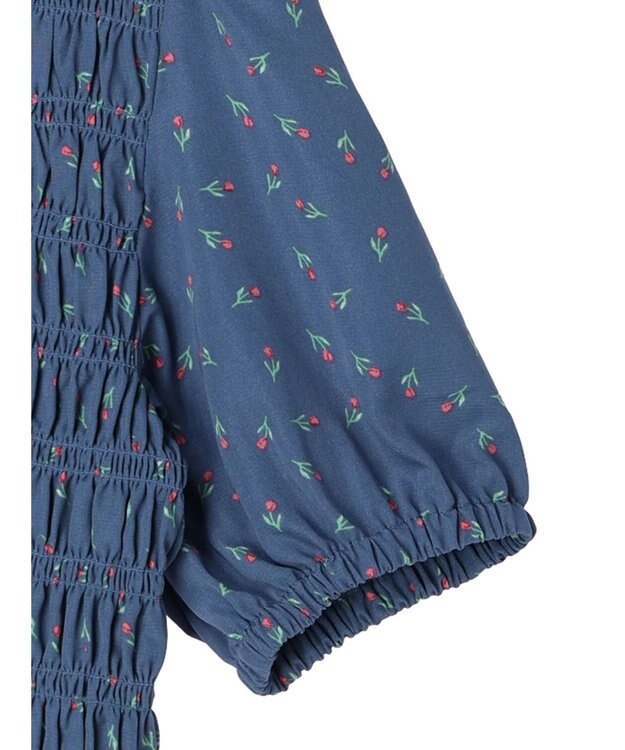 earth music&ecology 花柄パフスリシャーリングブラウス Navy