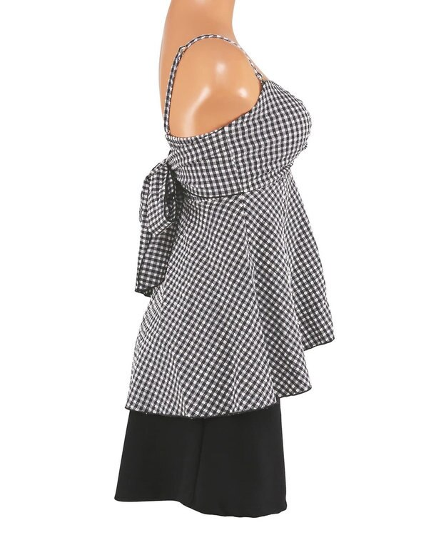 San-ai Resort（三愛水着楽園） WEB限定　ペプラム無地/チェック3点セット水着【Beach Queen（ビーチクイーン）】 ホワイト（チェック）