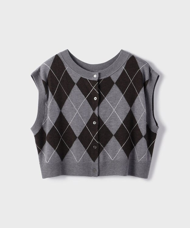 GRACE CONTINENTAL アーガイルニットベスト グレー