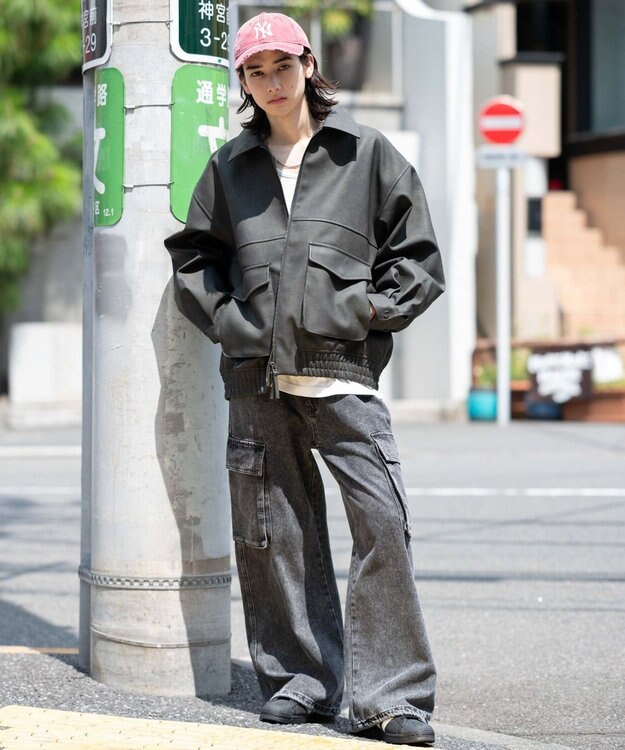 WEGO 【25年秋冬新作/ユニセックス着用ITEM/SMLサイズ展開】PUダブルZIPフライトブルゾン グレーその他