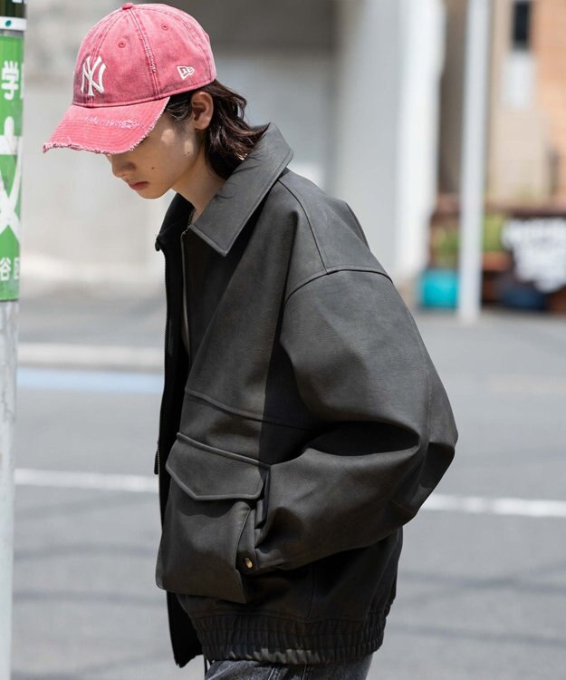 WEGO 【25年秋冬新作/ユニセックス着用ITEM/SMLサイズ展開】PUダブルZIPフライトブルゾン グレーその他