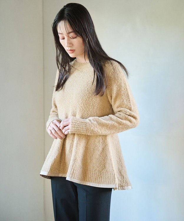 #Newans 【洗える】フレアシルエットチュニックニット ベージュ系