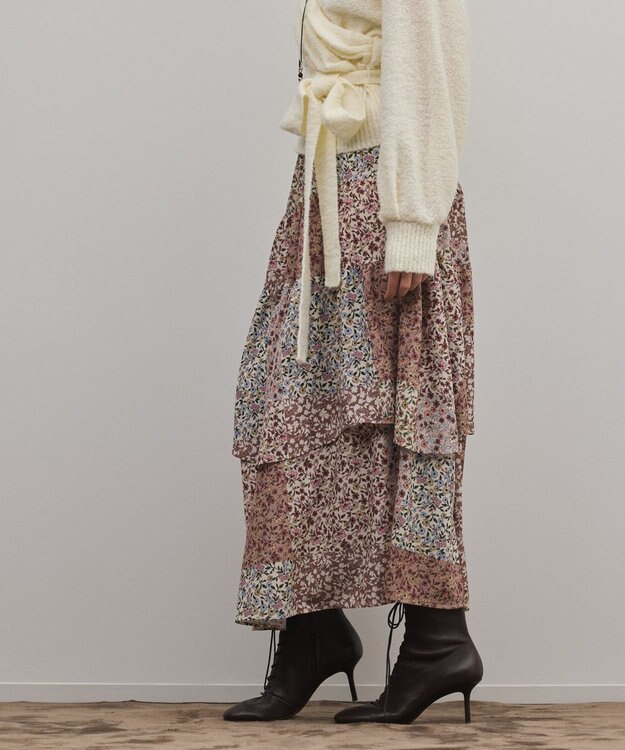 GRACE CONTINENTAL パッチワークプリントスカート ベージュ