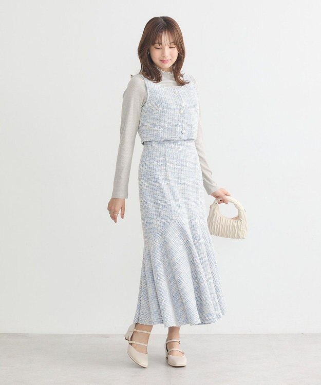 earth music&ecology カットソーツイードマーメイドスカート Blue