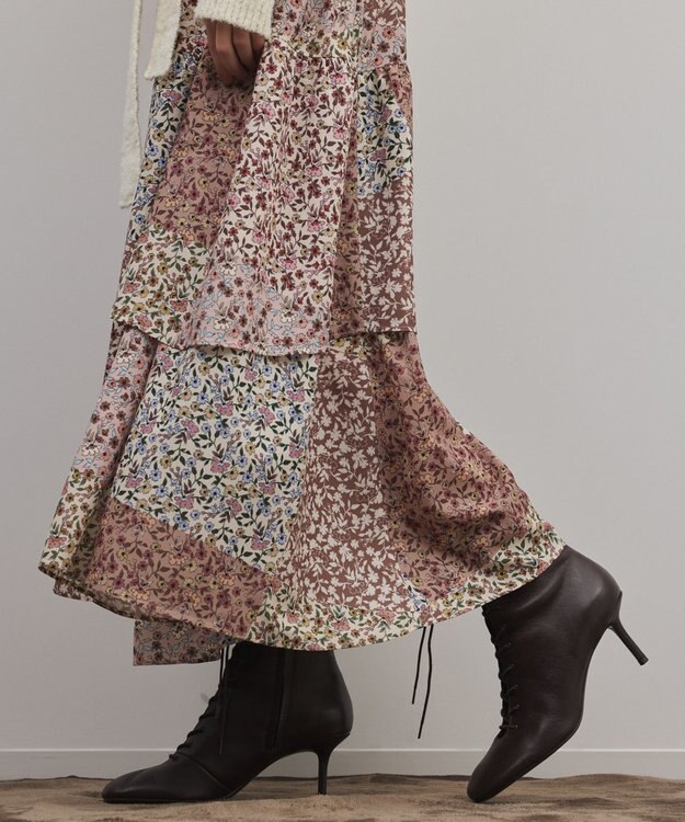 GRACE CONTINENTAL パッチワークプリントスカート ベージュ