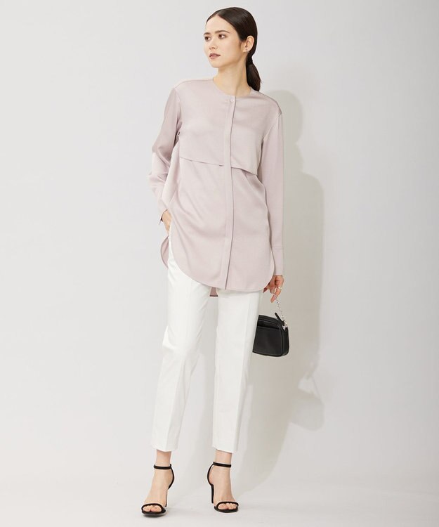 ICB 【洗える】T/Cストレッチサテン スティックパンツ オフホワイト系