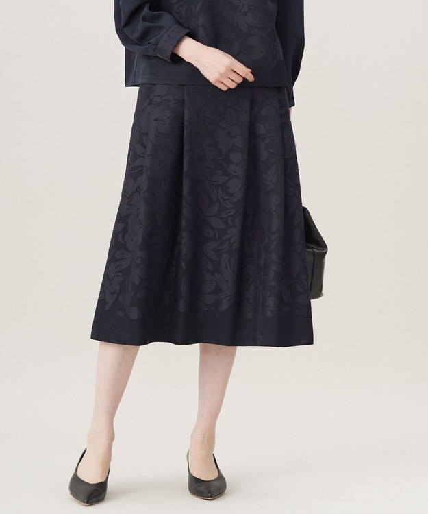 自由区 【セットアップ対応・洗える】フラワーオパールタックフレア スカート ネイビー