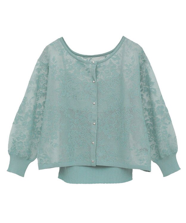 YECCA VECCA 【2点SET】インナーセットレース柄カーディガン Green