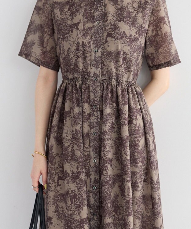 YECCA VECCA サファリ柄フレアシャツワンピース Beige