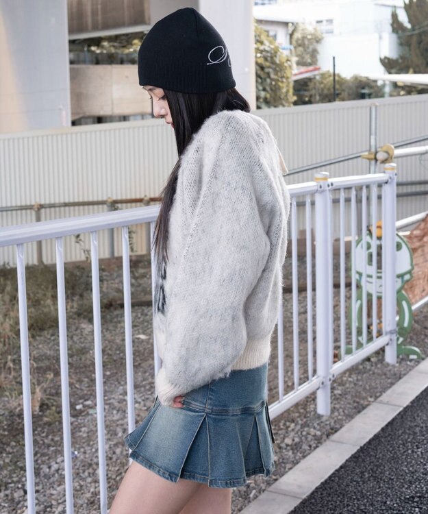 WEGO シャギー2WAYグラフィックワンショルニット ホワイトアイボリー