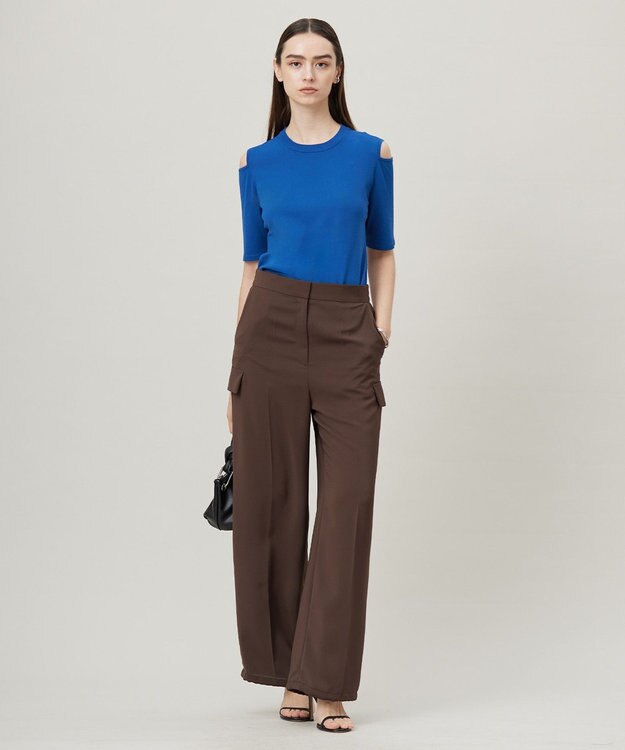 ICB L 【接触冷感・UVケア・吸水速乾・防シワ・洗える】 ドレープツイル カーゴパンツ チョコレート系