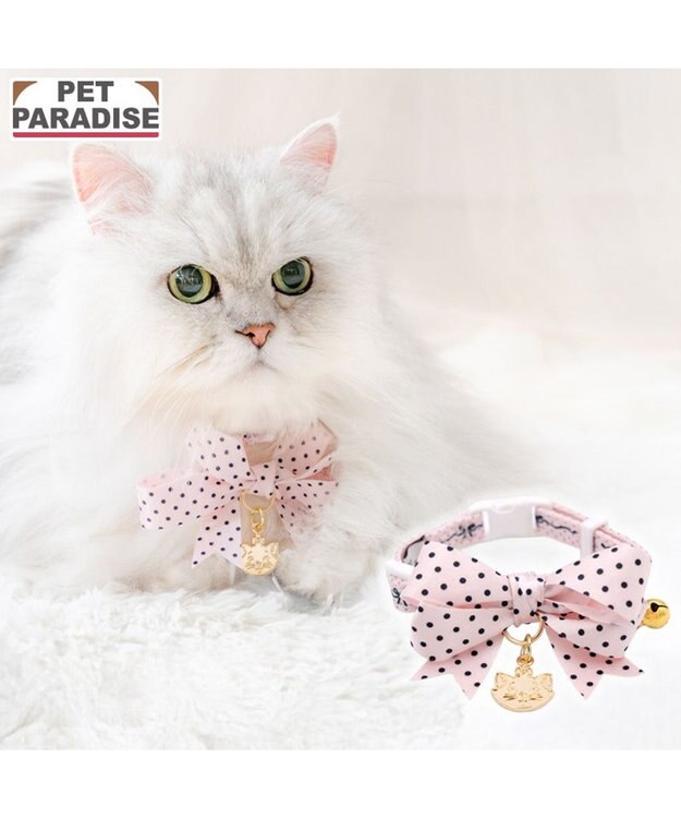 PET PARADISE ディズニー マリー ドットリボン 首輪 S / M ライトピンク