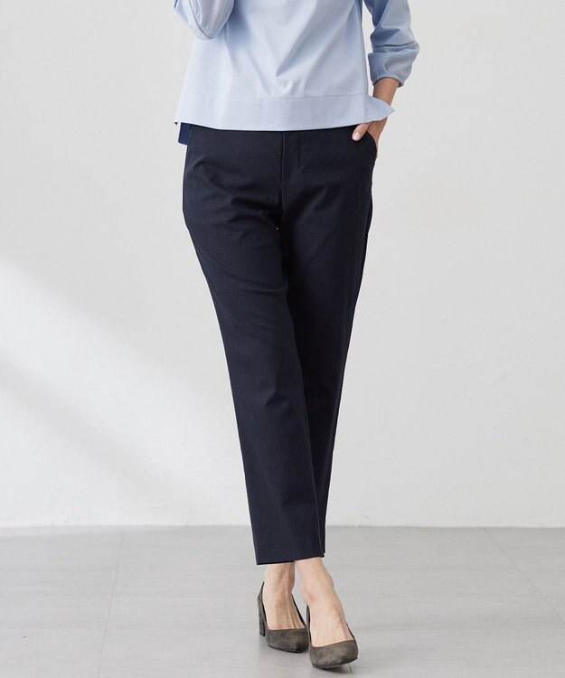 J.PRESS LADIES L 【セットアップ対応・洗える】セルロースリネンストレッチ テーパード パンツ ネイビー系