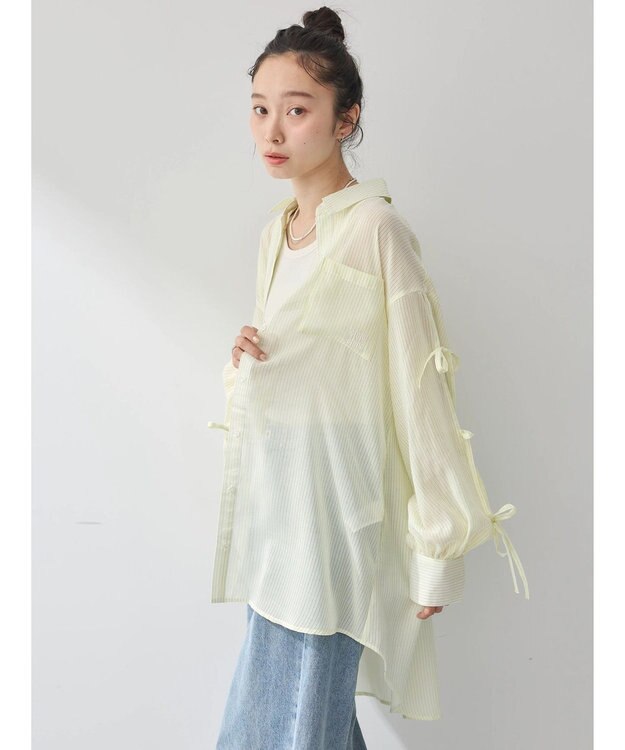 earth music&ecology 袖スリットリボンロングシャツ Yellow