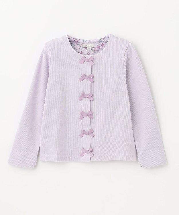 ANY KIDS スナップボタン リボン カーディガン ラベンダー