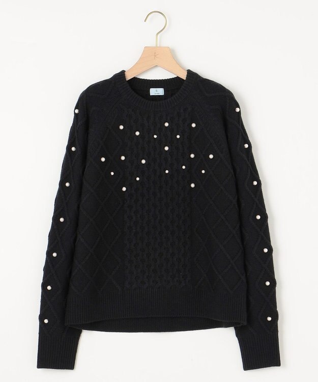 組曲 【WEB限定】パール釦ケーブル ニット ブラック系