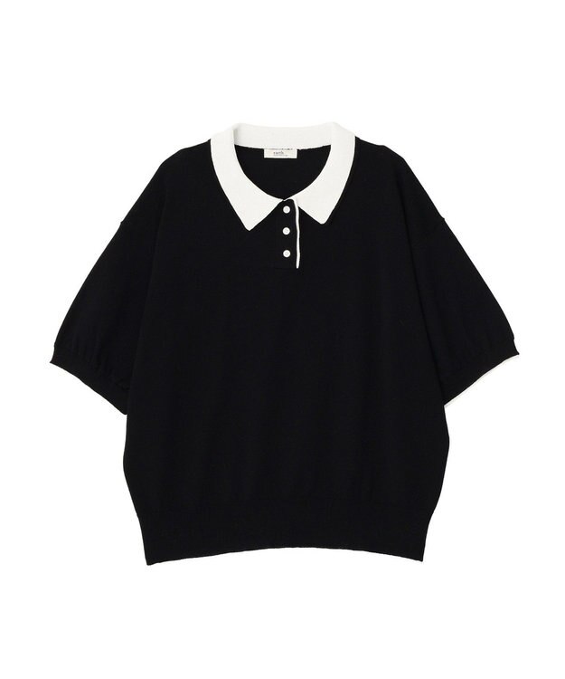 earth music&ecology バイカラーポロニット Black