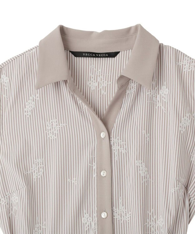 YECCA VECCA ストライプ柄フラワー刺繍ワンピース Beige