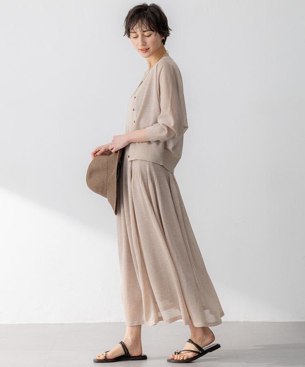 23区 L 【洗える】シャイニーシアーニット フレア スカート ベージュ系