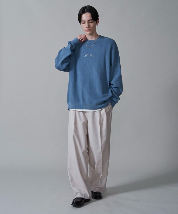 WEGO 【2点SET】アクセ付きワンポイントニットプルオーバー サックス