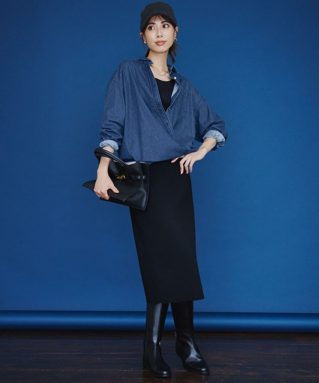 23区 【洗える】ヴィスコースストレッチ タイトスカート ブラック系