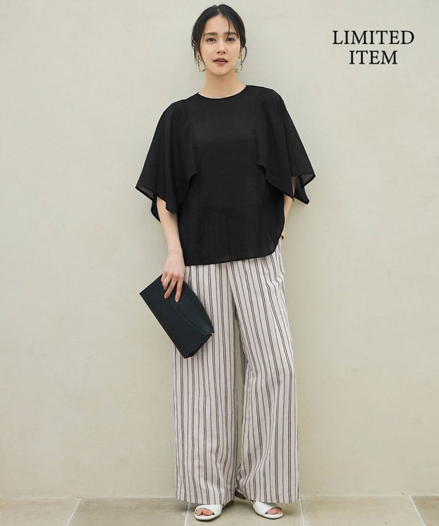 自由区 【WEB限定・接触冷感・洗える】シアーラミーローンイレギュラーヘムスリーブ ブラウス セピア