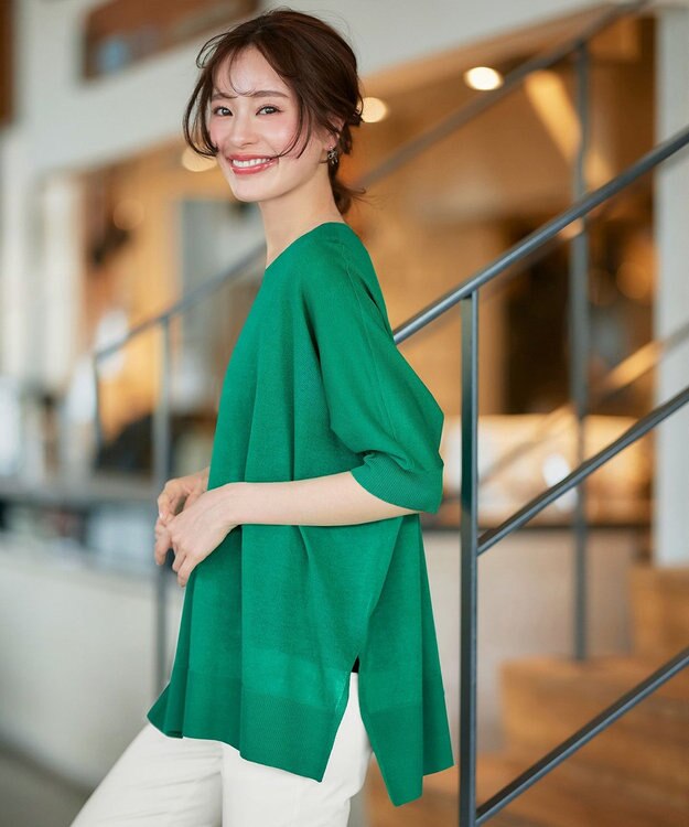 Tiaclasse 【洗える】サラサラUVシアーニットドルマントップス グリーン