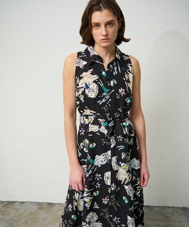 GRACE CONTINENTAL バックコンシャスプリントワンピース ブラック