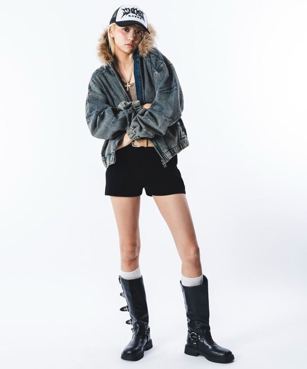 WEGO 【ユニセックス着用ITEM】ファーフードスラッシュデニムブルゾン デニム淡加工色