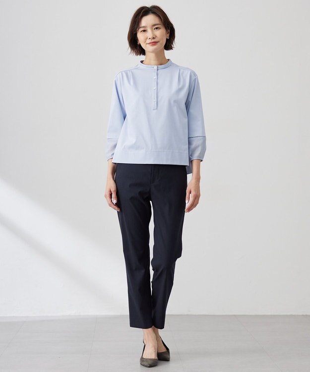 J.PRESS LADIES 【セットアップ対応・洗える】セルロースリネンストレッチ テーパード パンツ ネイビー系