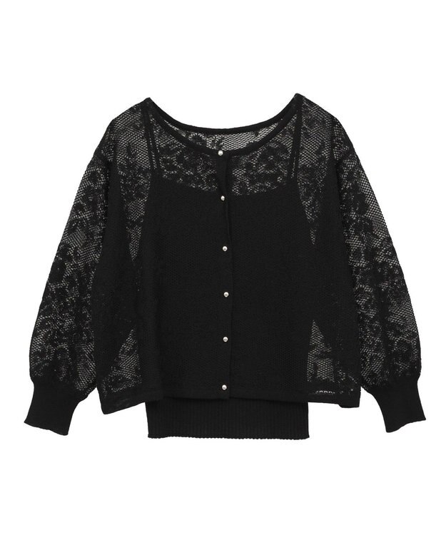 YECCA VECCA 【2点SET】インナーセットレース柄カーディガン Black
