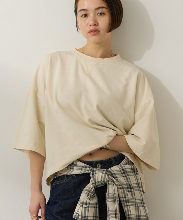 AMERICAN HOLIC ピグメント加工ミニ裏毛半袖プルオーバー Charcoal Gray